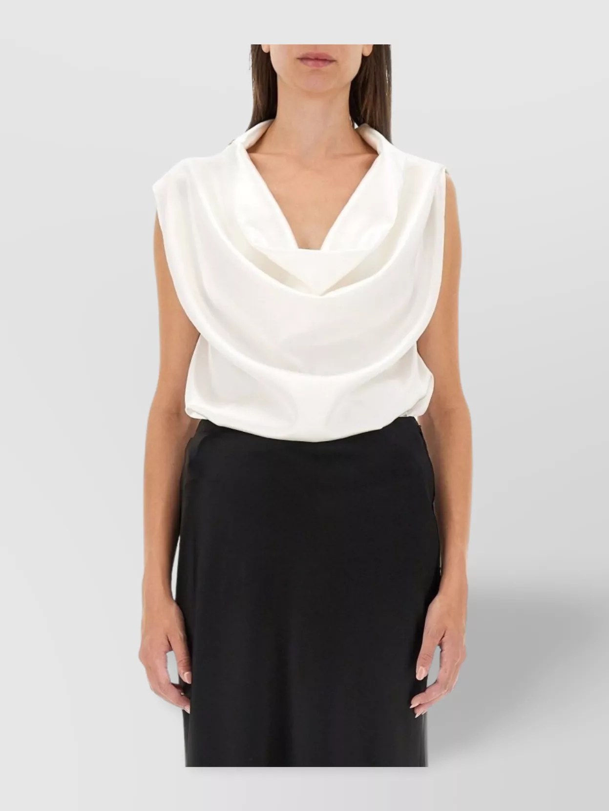 Shop Kiton Draped Collar Sleeveless Satin Top