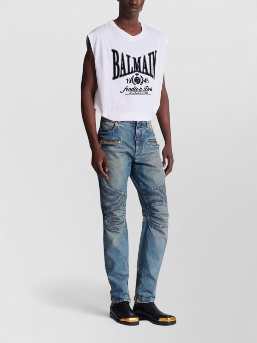 Balmain Ribbed Straight-Leg Low-Rise Denim Jeans