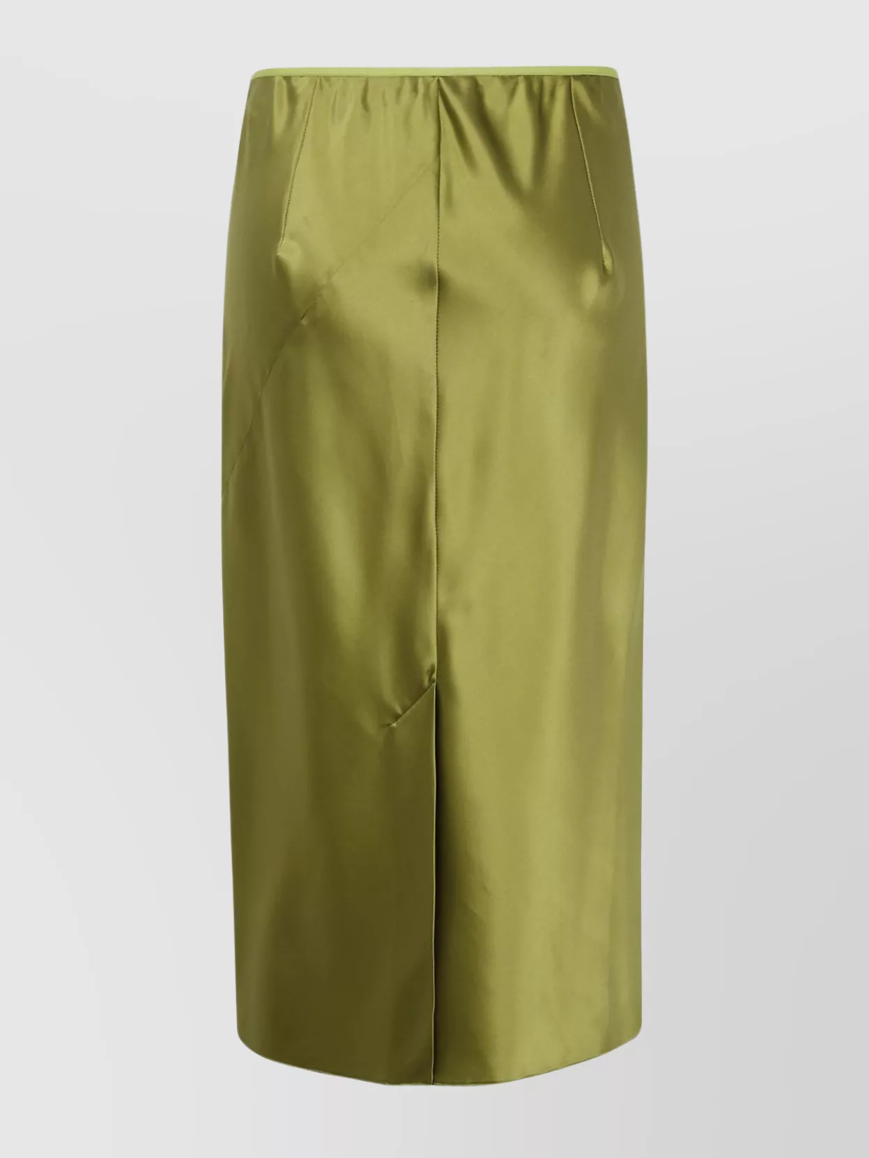 Dries Van Noten High Waist Satin Midi Skirt With Seam Detail In Green