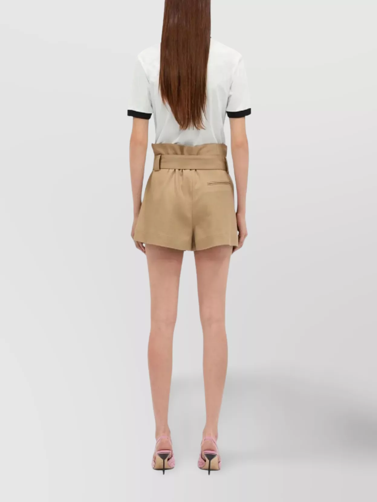 Msgm Tailored Beige Bermuda Shorts With Belted Waist In Brown