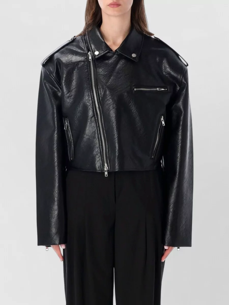 The Frankie Shop faux leather oversized cropped biker jacket