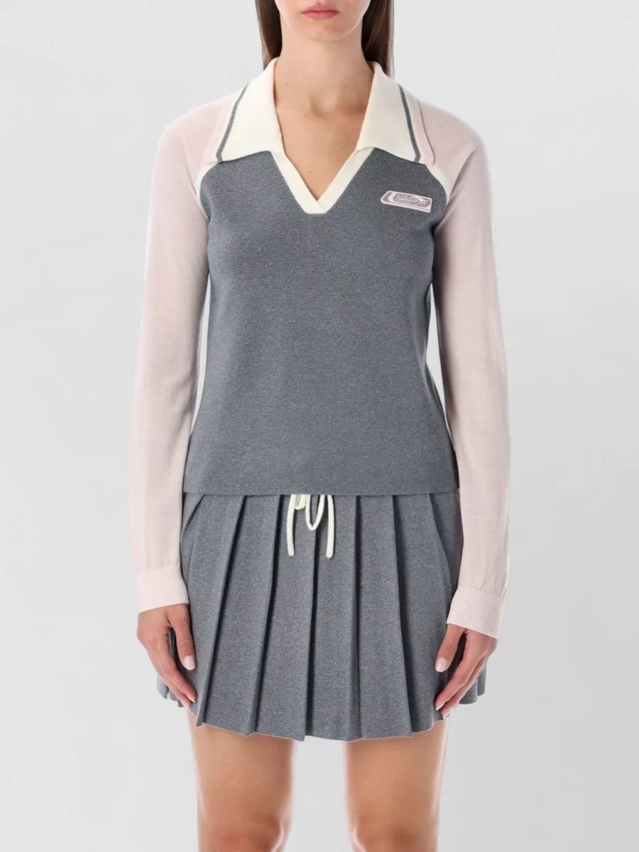 Casablanca merino wool ribbed v-neck long-sleeve knit polo mini dress