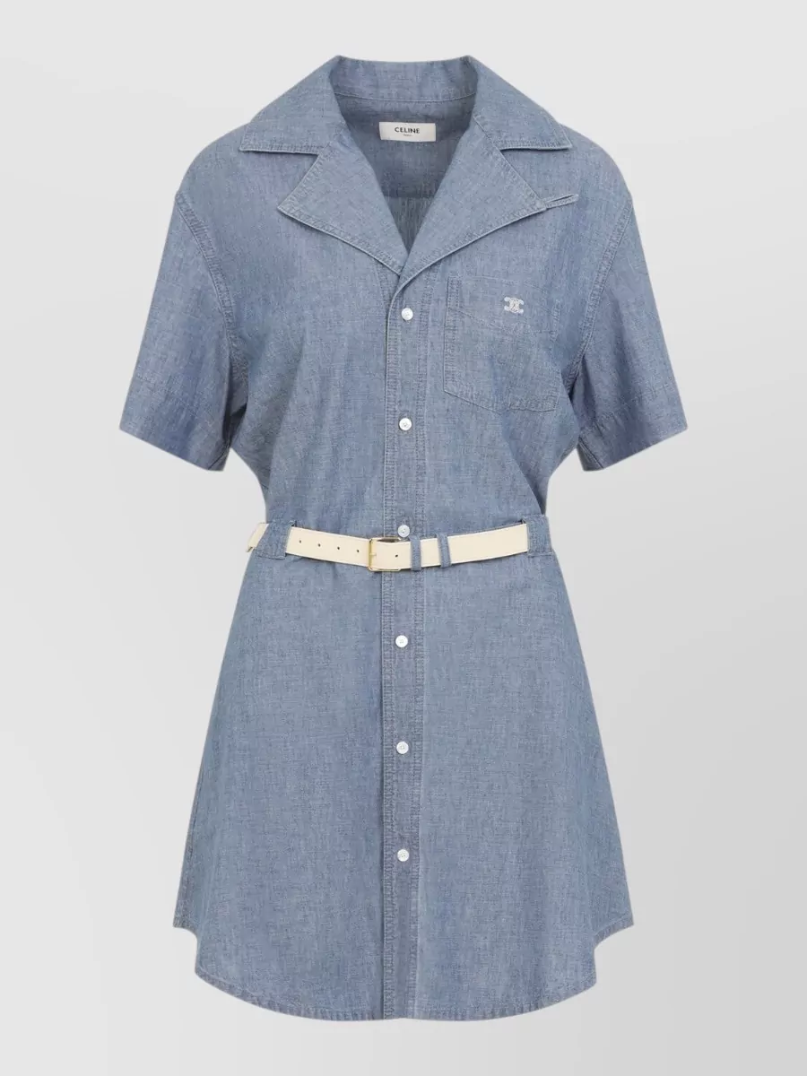 Celine Denim Short-Sleeve Shirt Mini Dress