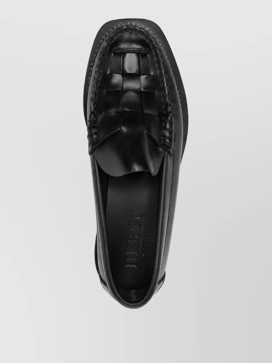 Hereu Leather Woven Square-Toe Loafers