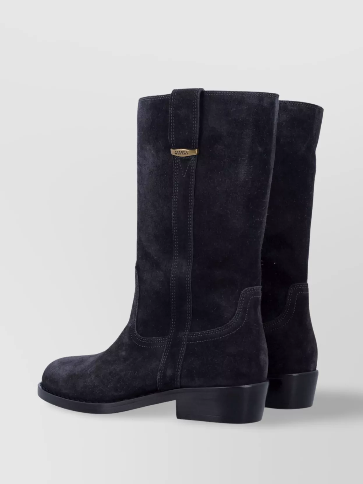 Isabel Marant Almond Toe Suede Block Heel Mid-Calf Boots