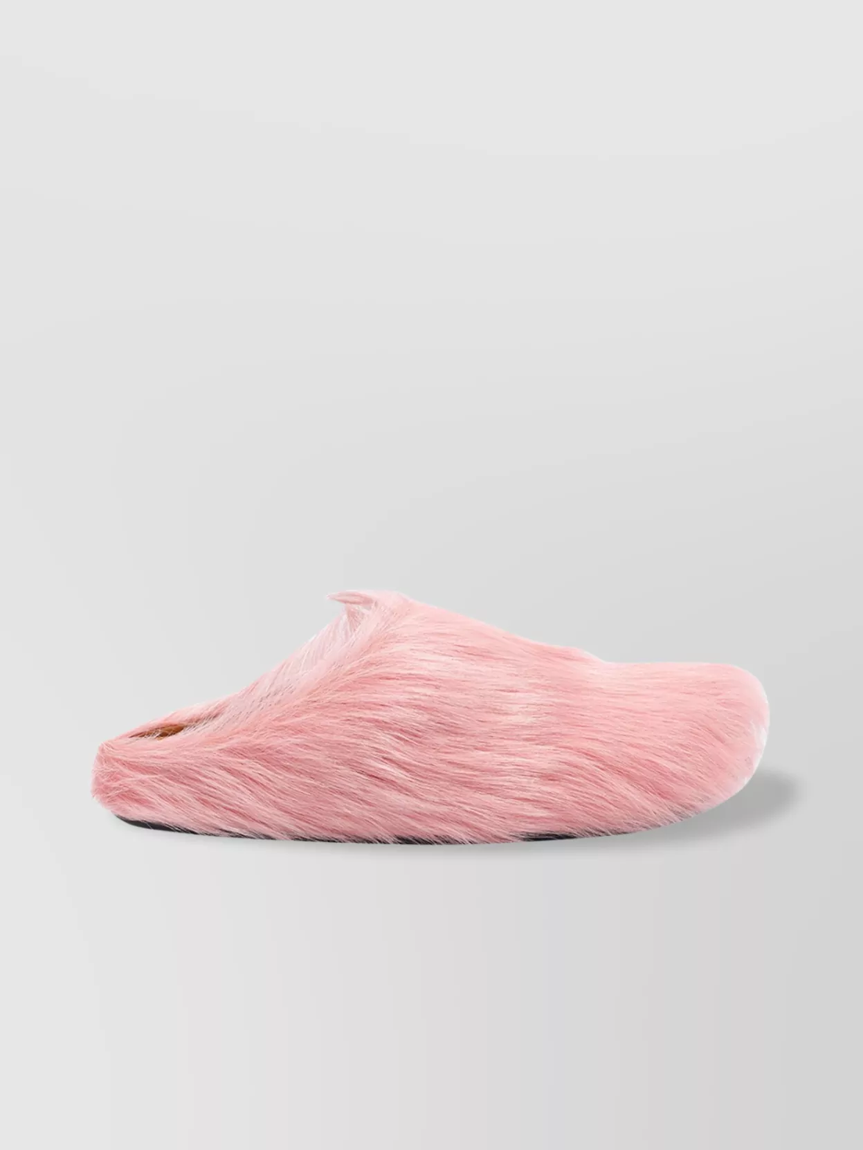Marni Open Toe Leather And Fur Flat Sole Mules