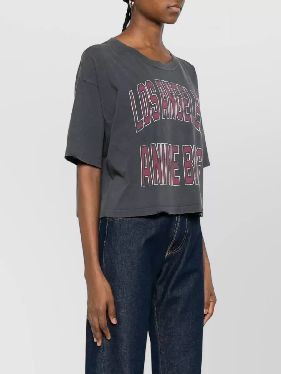 Anine Bing Johnny Cropped T-Shirt Crew Neck Graphic