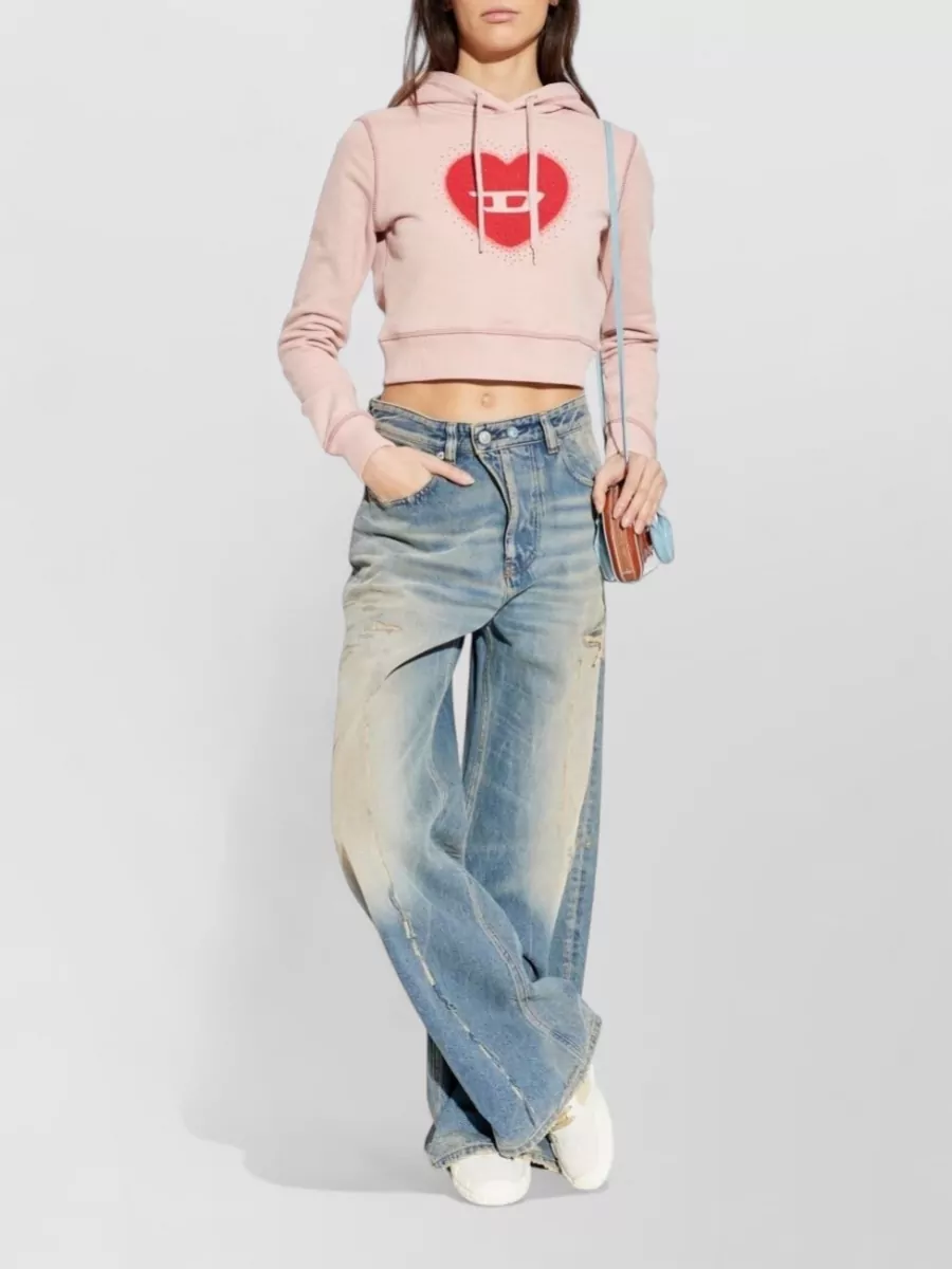 Diesel Cropped Cotton Hoodie Heart Graphic Hood