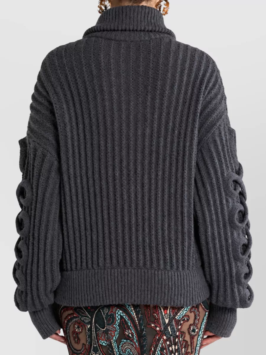 Etro Ribbed Turtleneck Zip-Up Cardigan