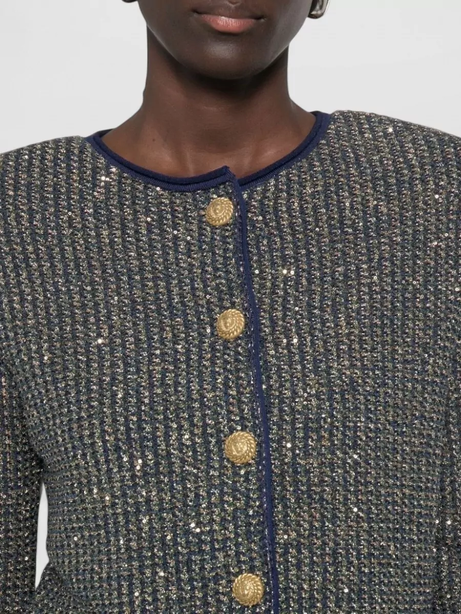 Balmain Quilted Sequin Knit Cardigan