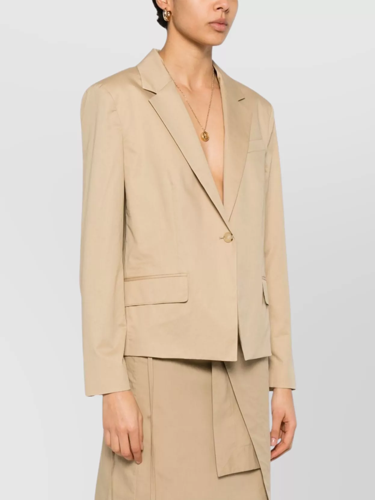 Boss Structured Cotton Blazer With Shoulder Pads