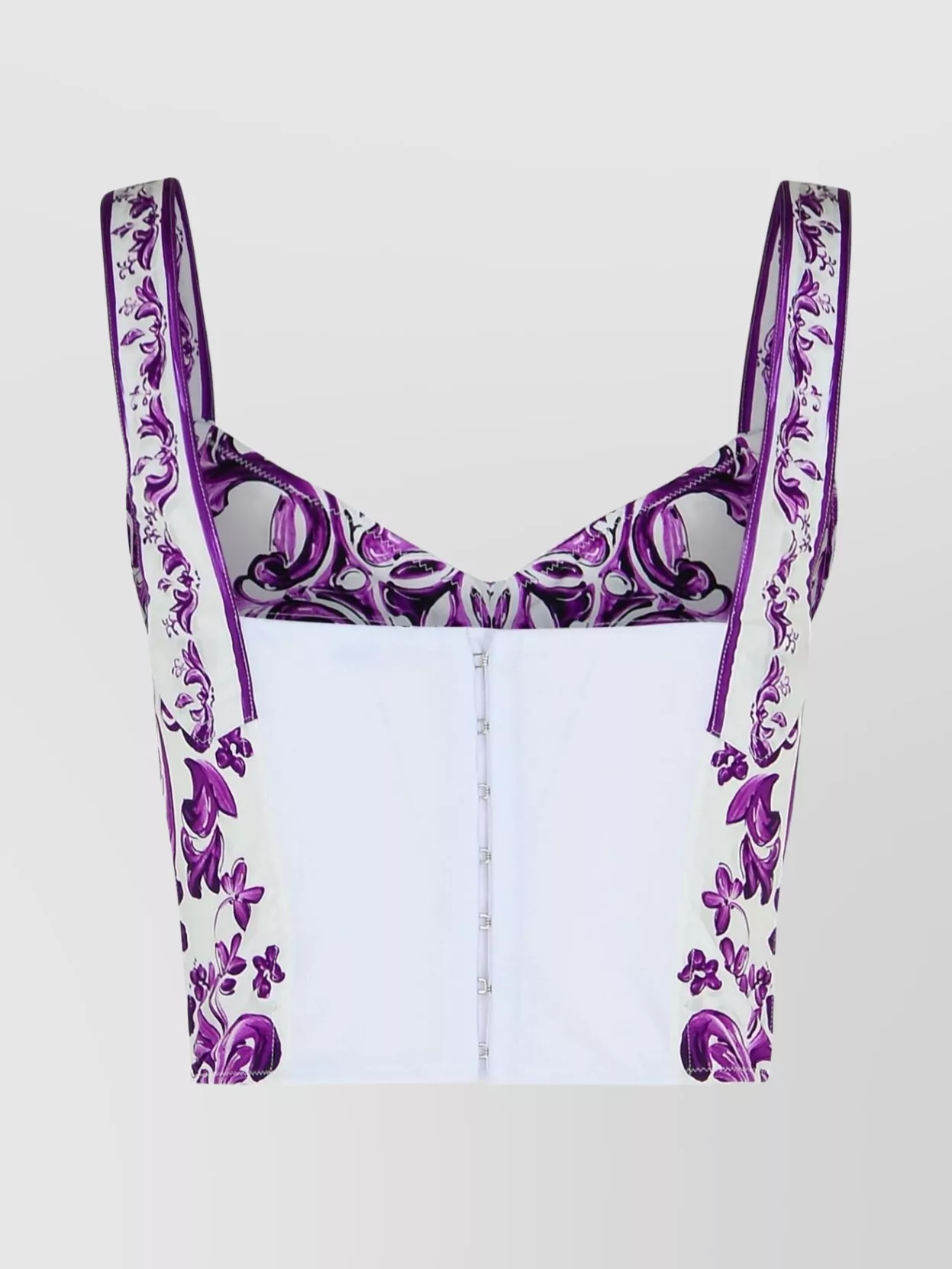 Dolce & Gabbana Violet Top With Sweetheart Neckline And All-over Graphic Print In Cotton Blend Woman In Purple