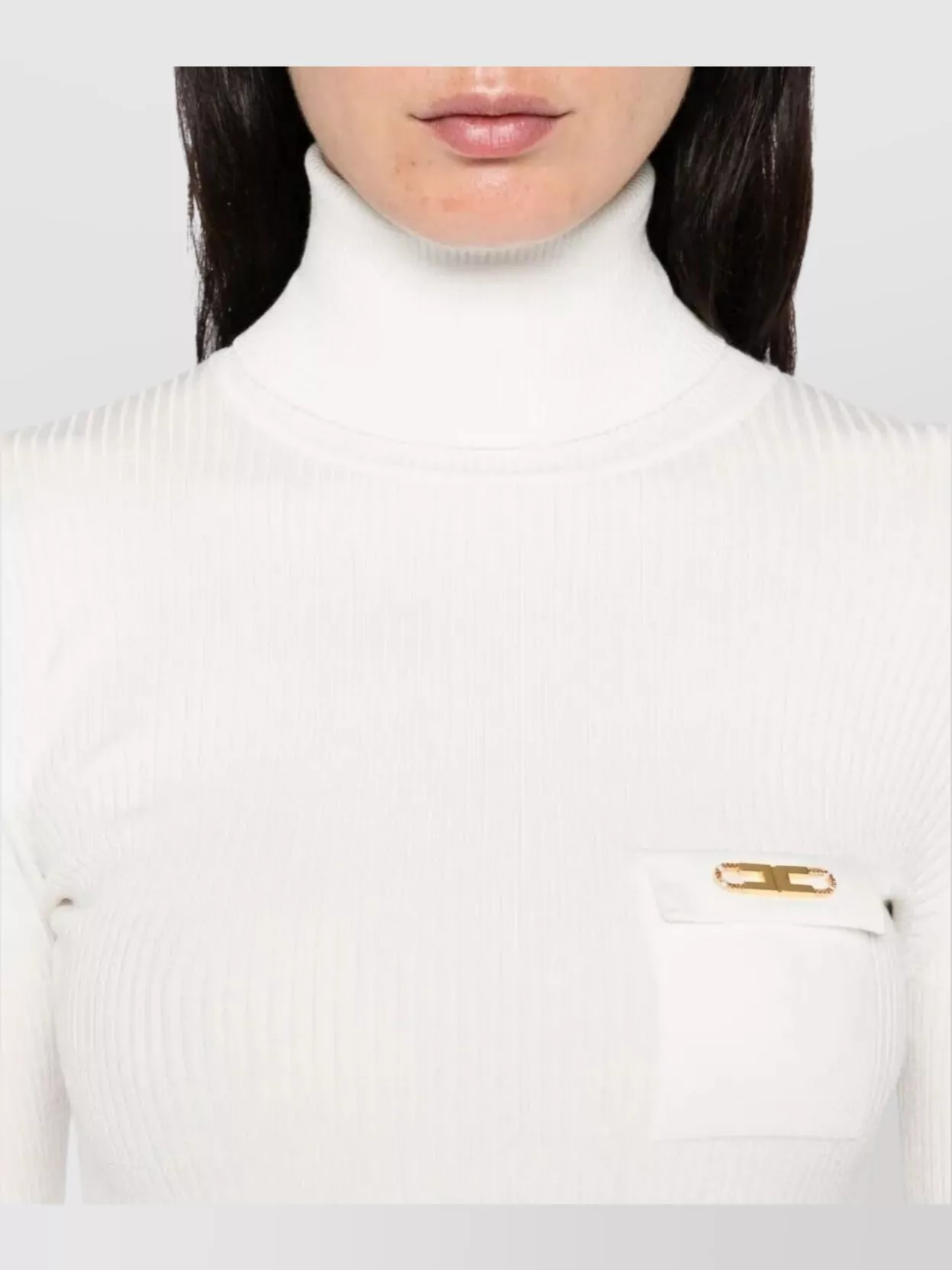 Elisabetta Franchi Ribbed Knit Turtleneck Top With Pocket