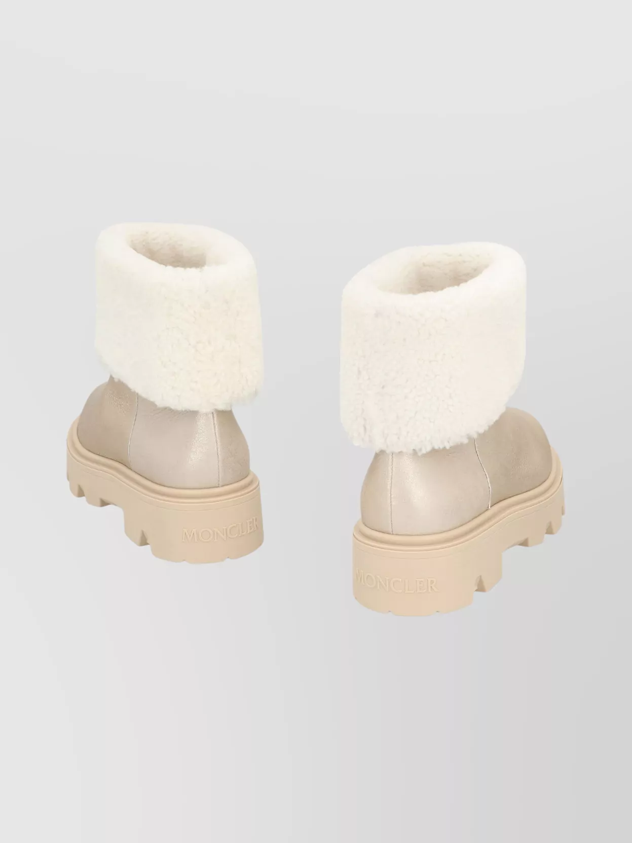 Moncler Aurea Shearling Boots Chunky Sole In Neutral