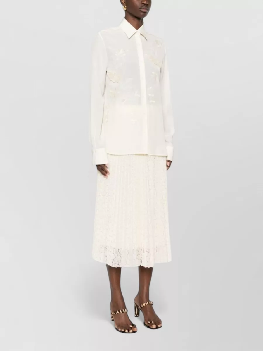 Ermanno Scervino Silk Shirt Embroidered Long Sleeves Sheer Design