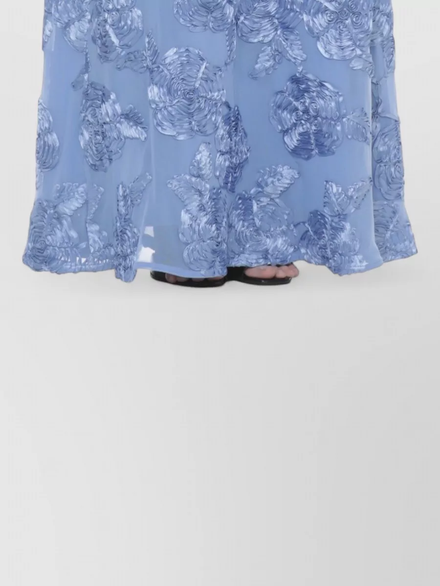 Rotate Floral-Embroidered Short-Sleeve Mock-Neck Maxi Dress