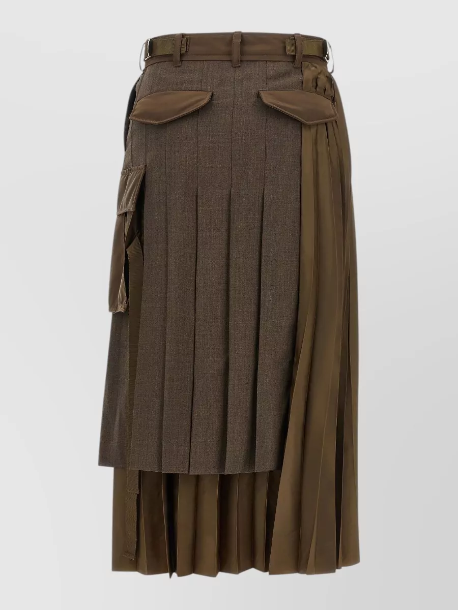 Sacai Pleated asymmetric midi skirt