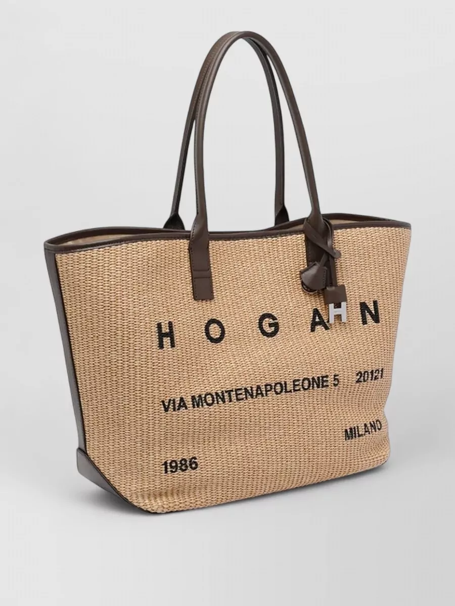 Hogan Address Medium Raffia Shopping Tote Bag