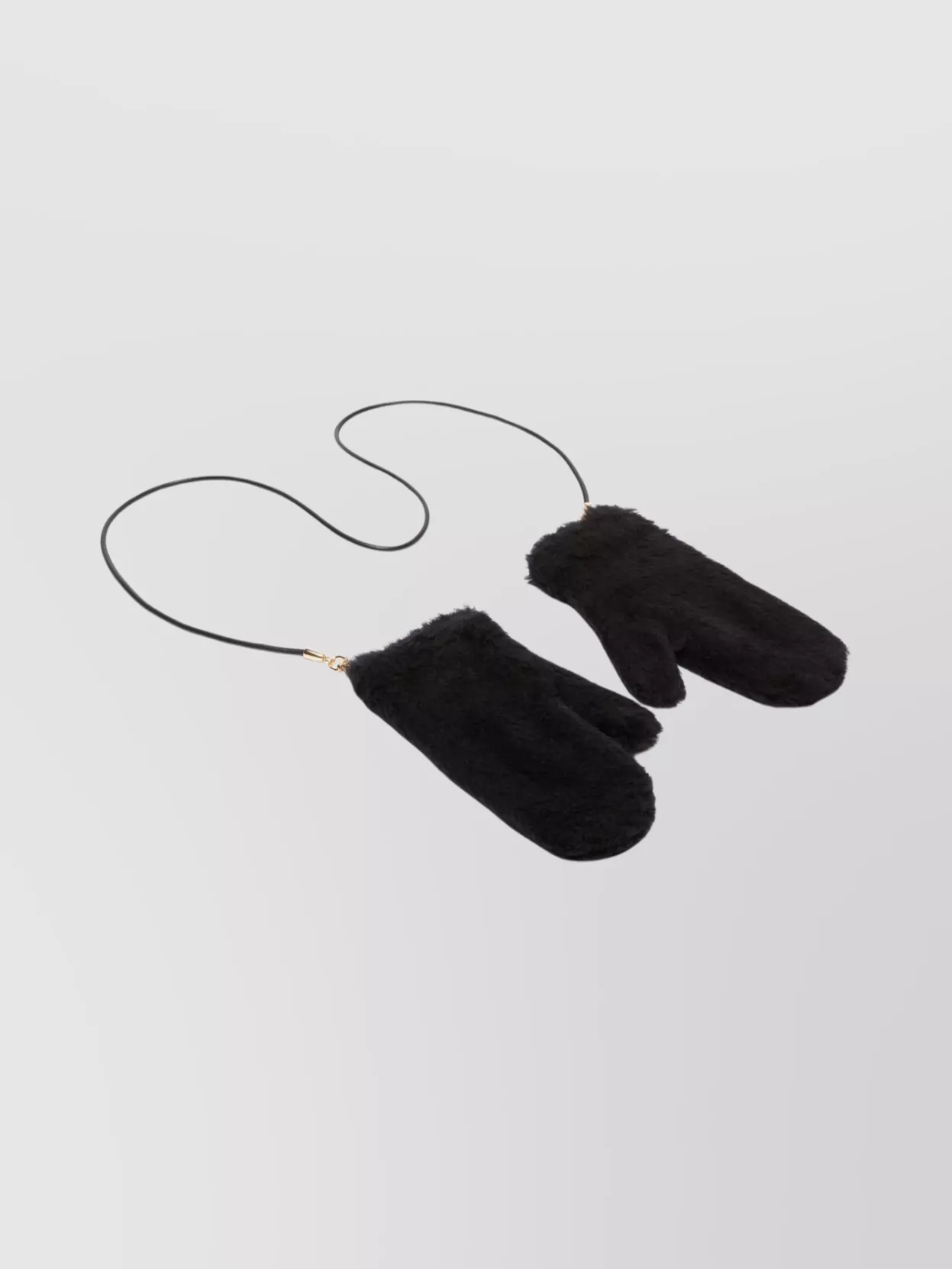 Max Mara Corded Faux Fur Mittens With Attached Cord In Black