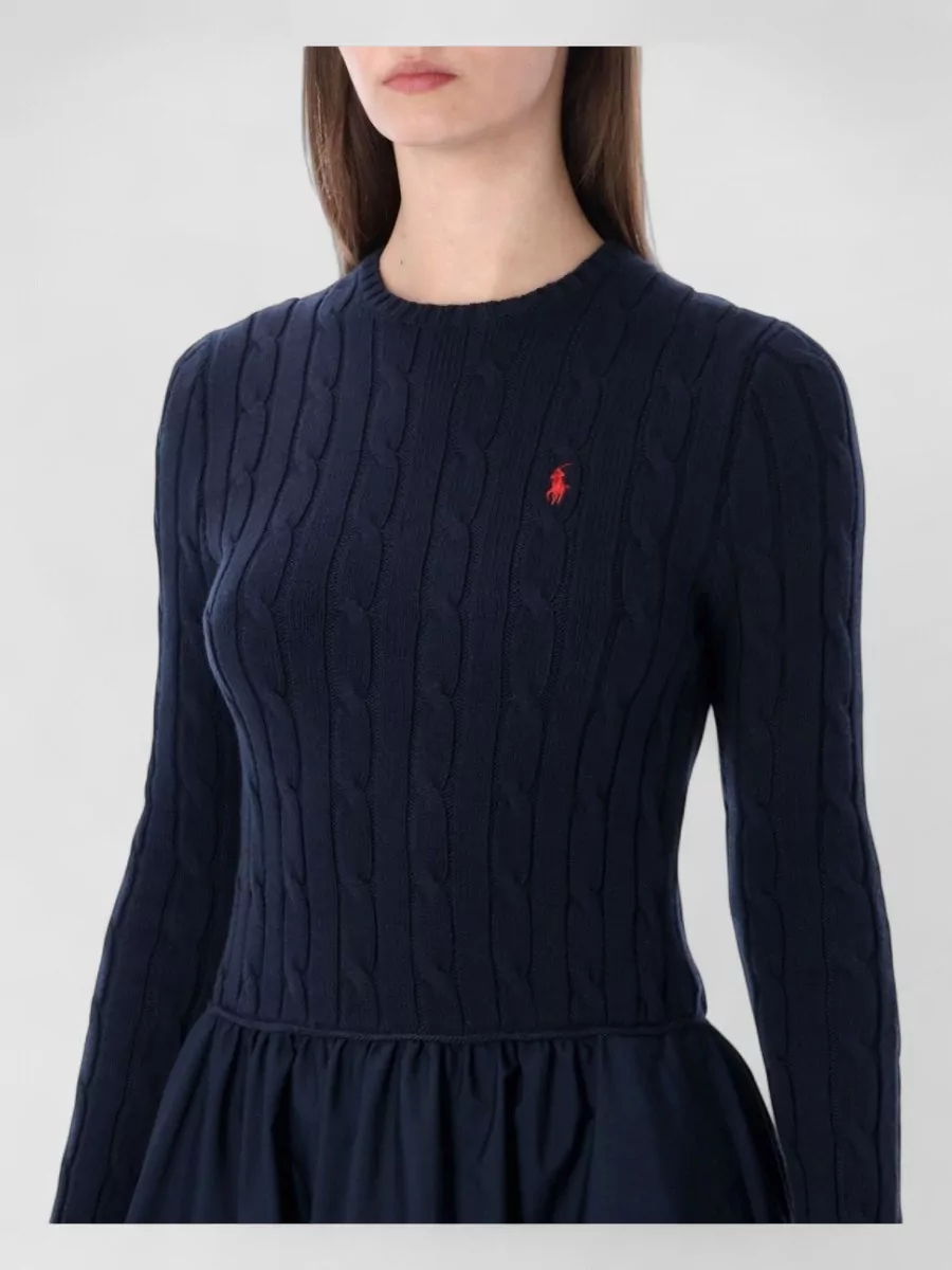 Polo Ralph Lauren Long Dress Cable Knit Cotton Crew Neck