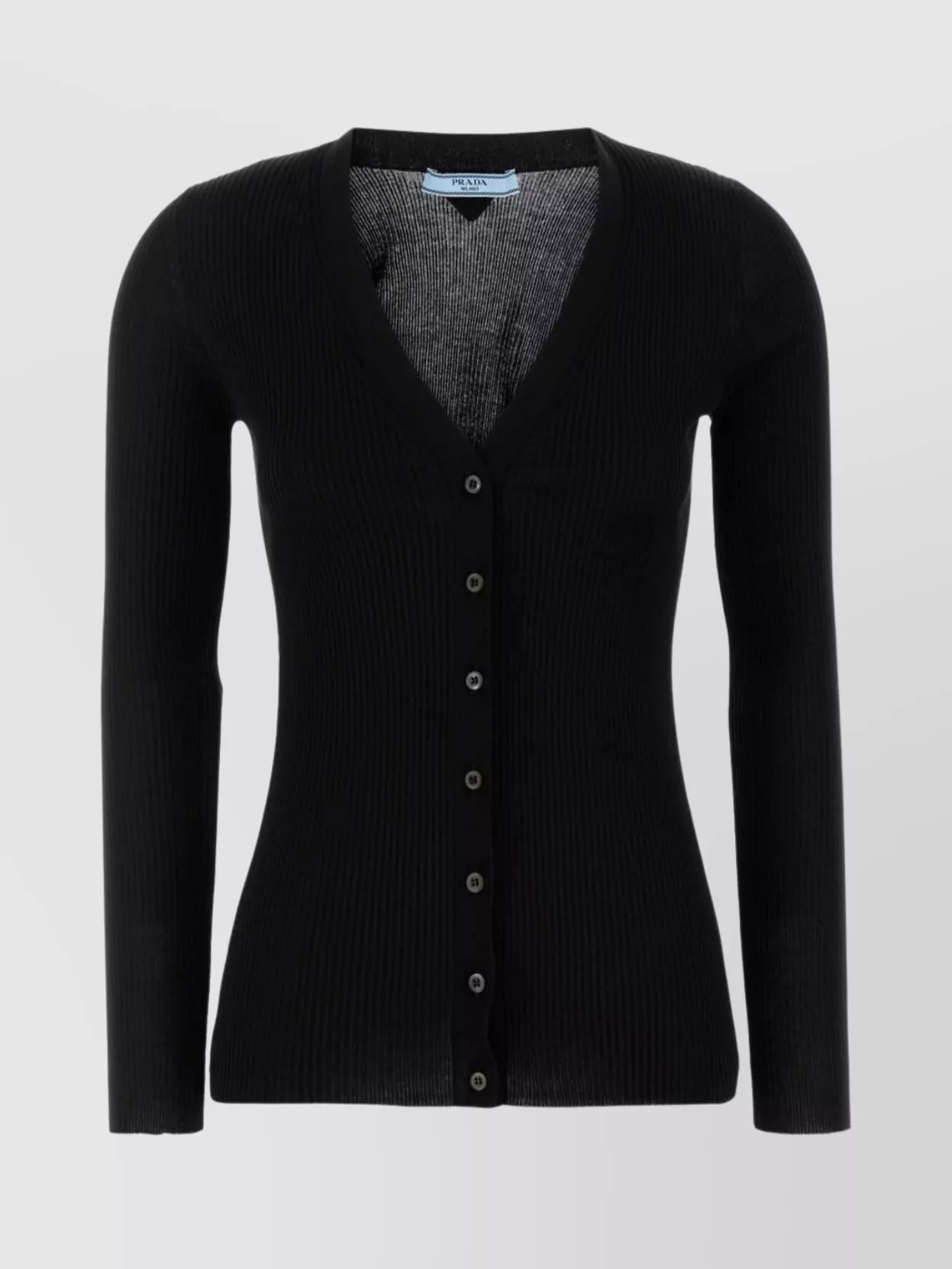 Prada Cotton Cardigan With Long Sleeves And V Neck In Black