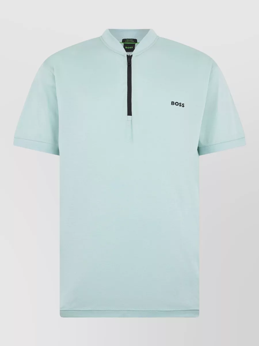 Boss cotton zip-collar short-sleeve t-shirt