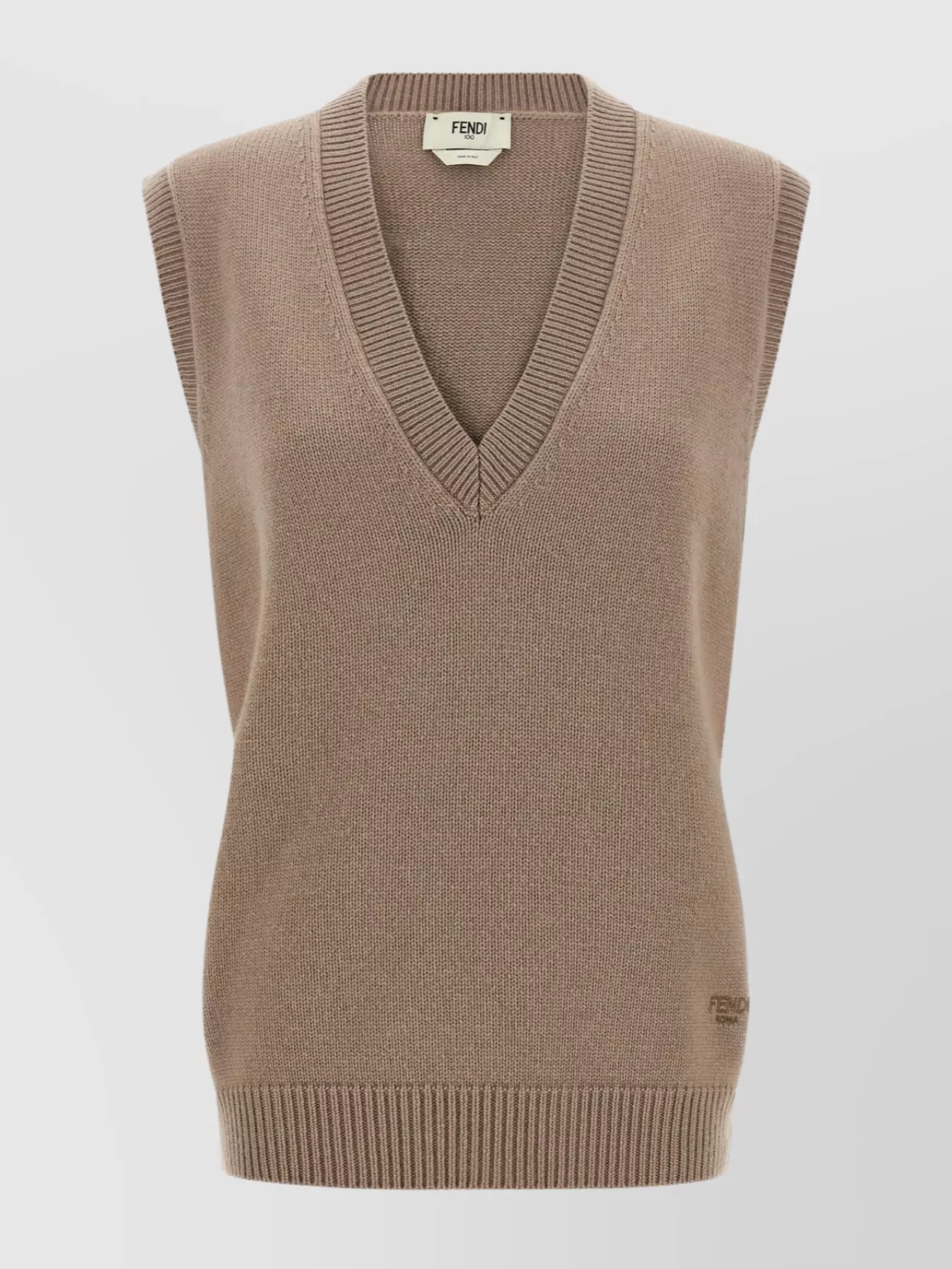 Fendi Sleeveless Cashmere Vest Featuring Ribbed Trim In Brown