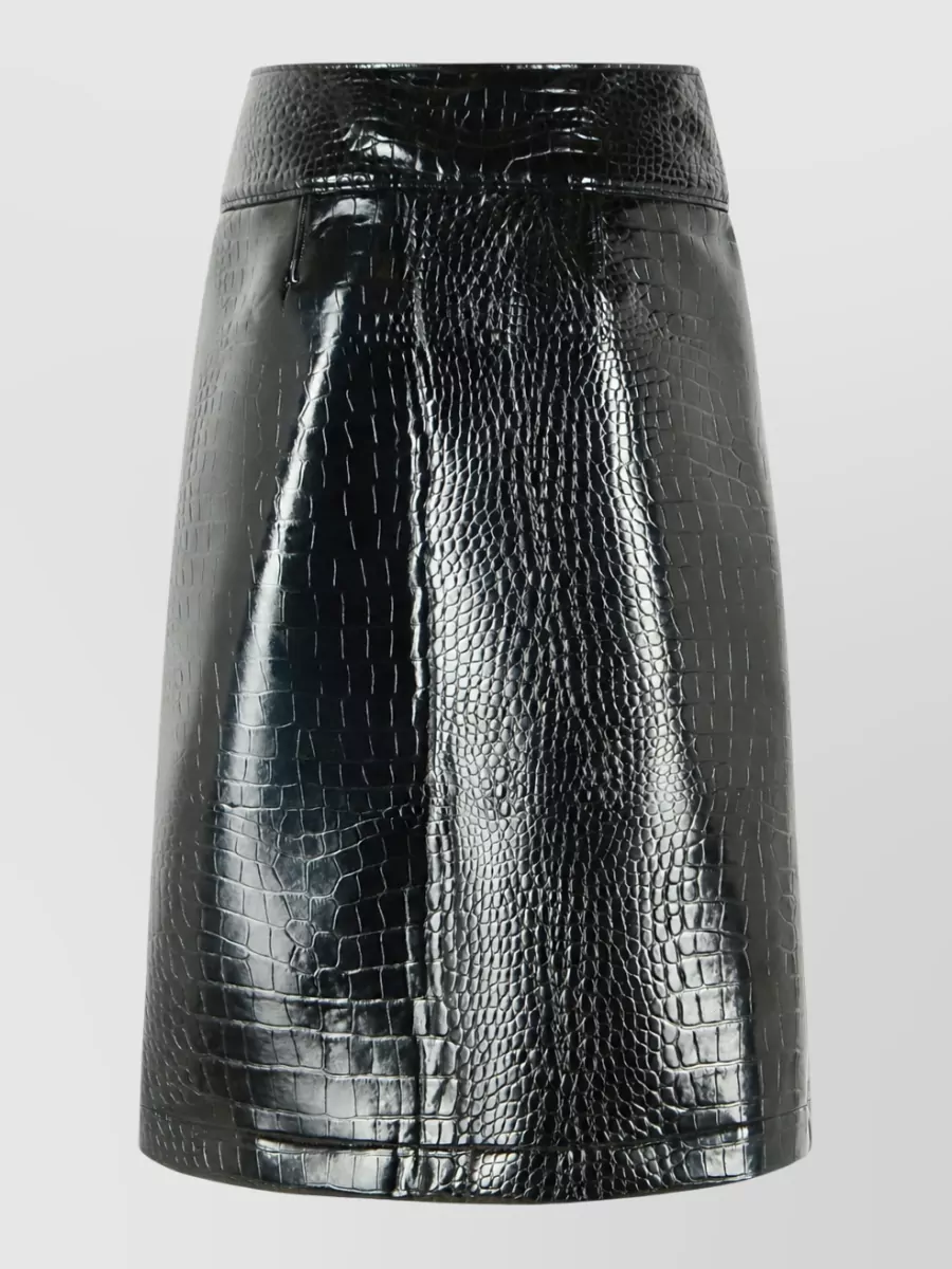 Sportmax Crocodile-Print Vinyl Midi A-Line Skirt