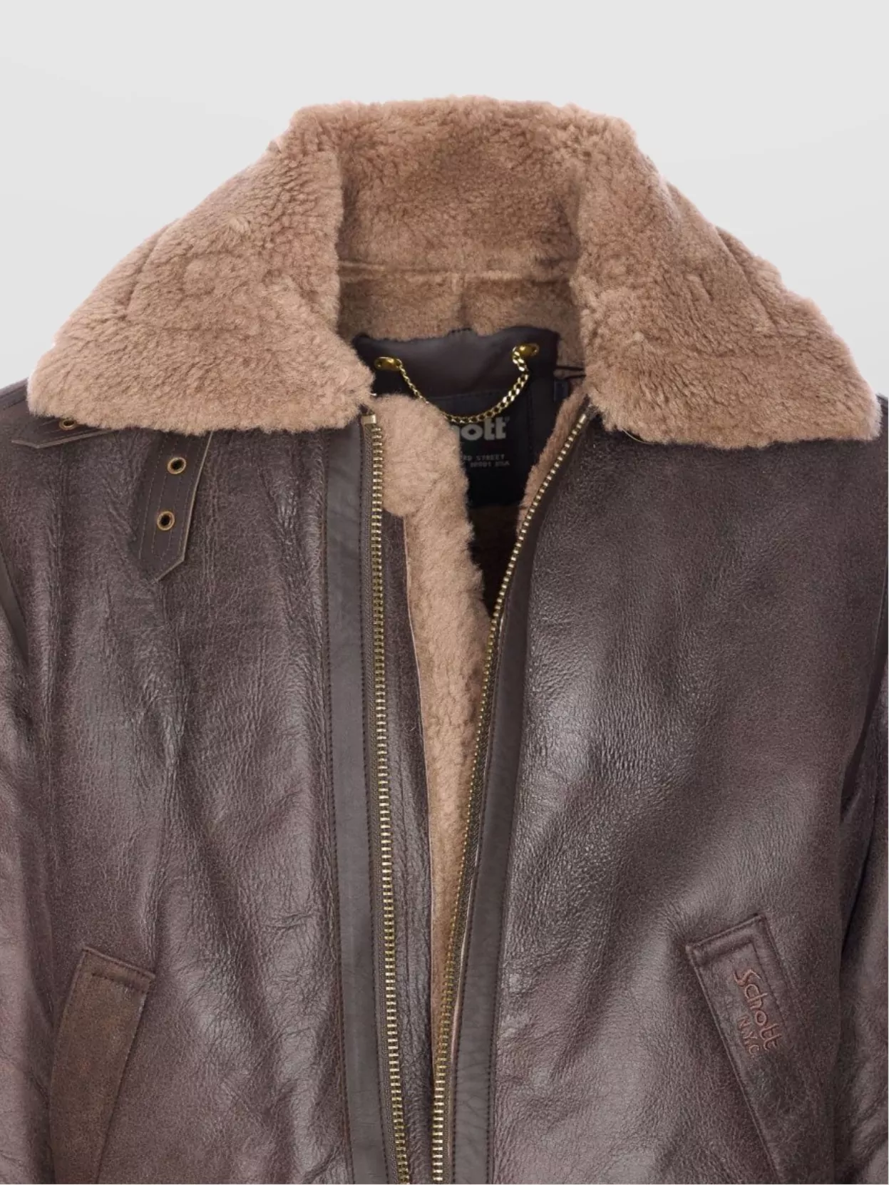 Schott Shearling Jacket With Belt And Pockets
