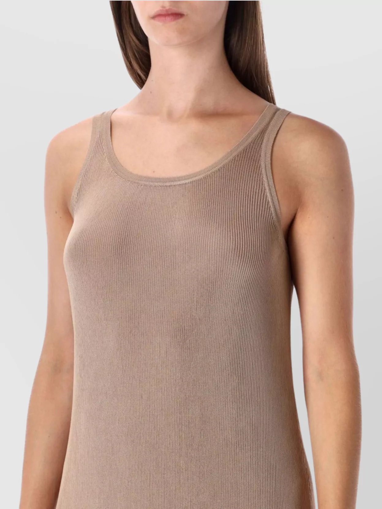 Saint Laurent Long Rib-Knit Dress Scoop Neck