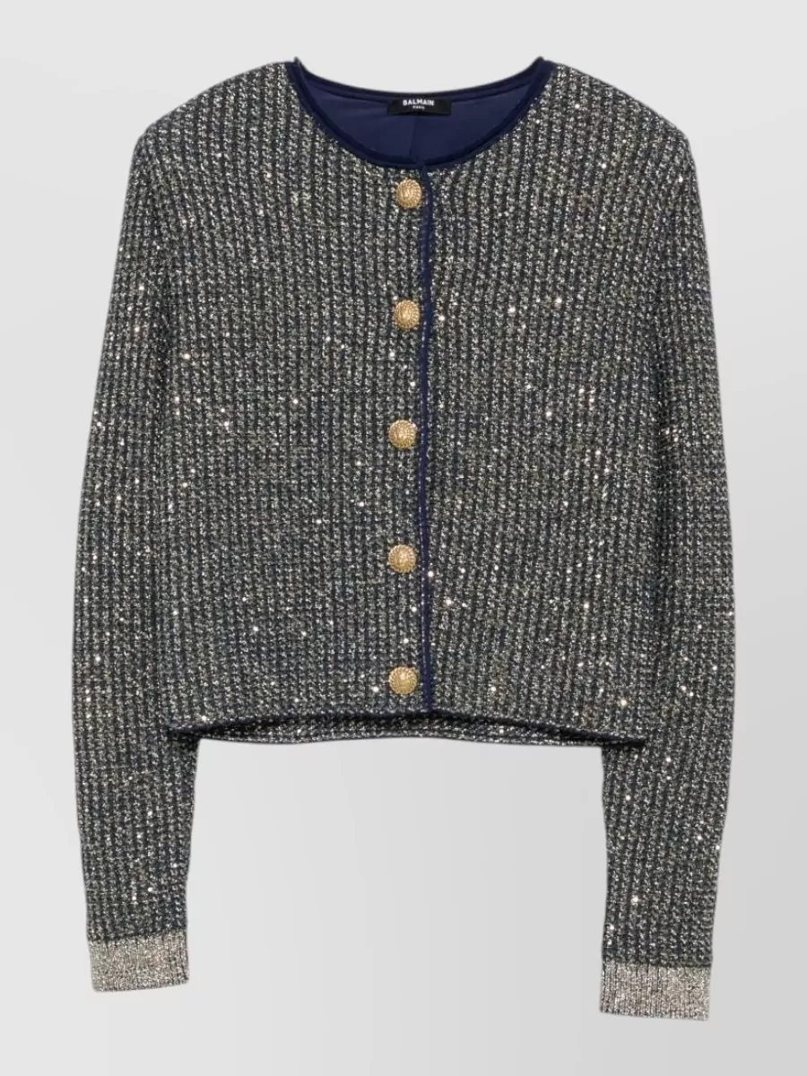 Balmain quilted sequin knit cardigan