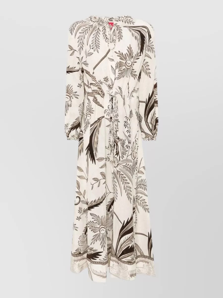 F.r.s For Restless Sleepers Silk Printed Crew Neck Long-Sleeve Drawstring Maxi Dress