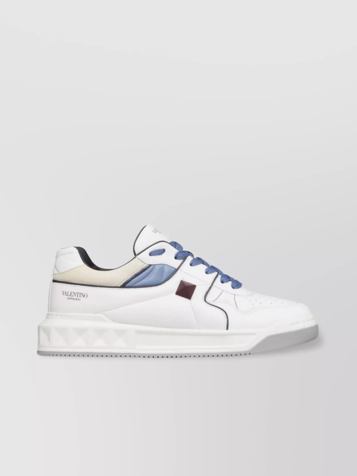 Shop Valentino Studded Lambskin Perforated Sneakers In White