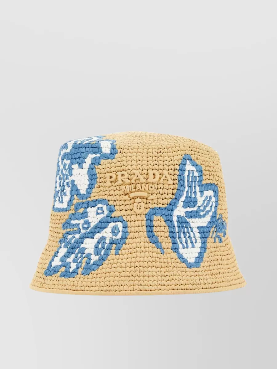 Shop Prada Raffia Woven Bucket Hat In Cream