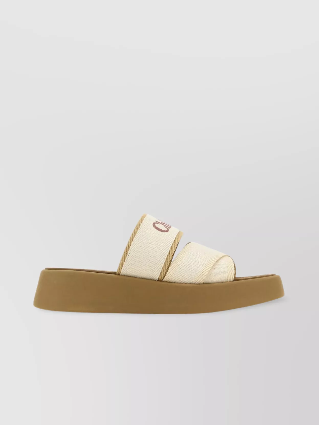 Shop Chloé Canvas Platform Slippers With Strappy Design In Beige