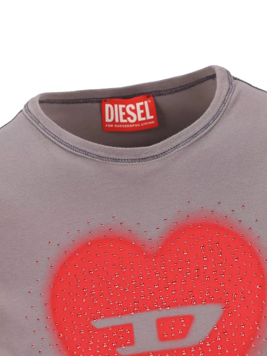Diesel Heart Graphic Crew Neck Embellished Top