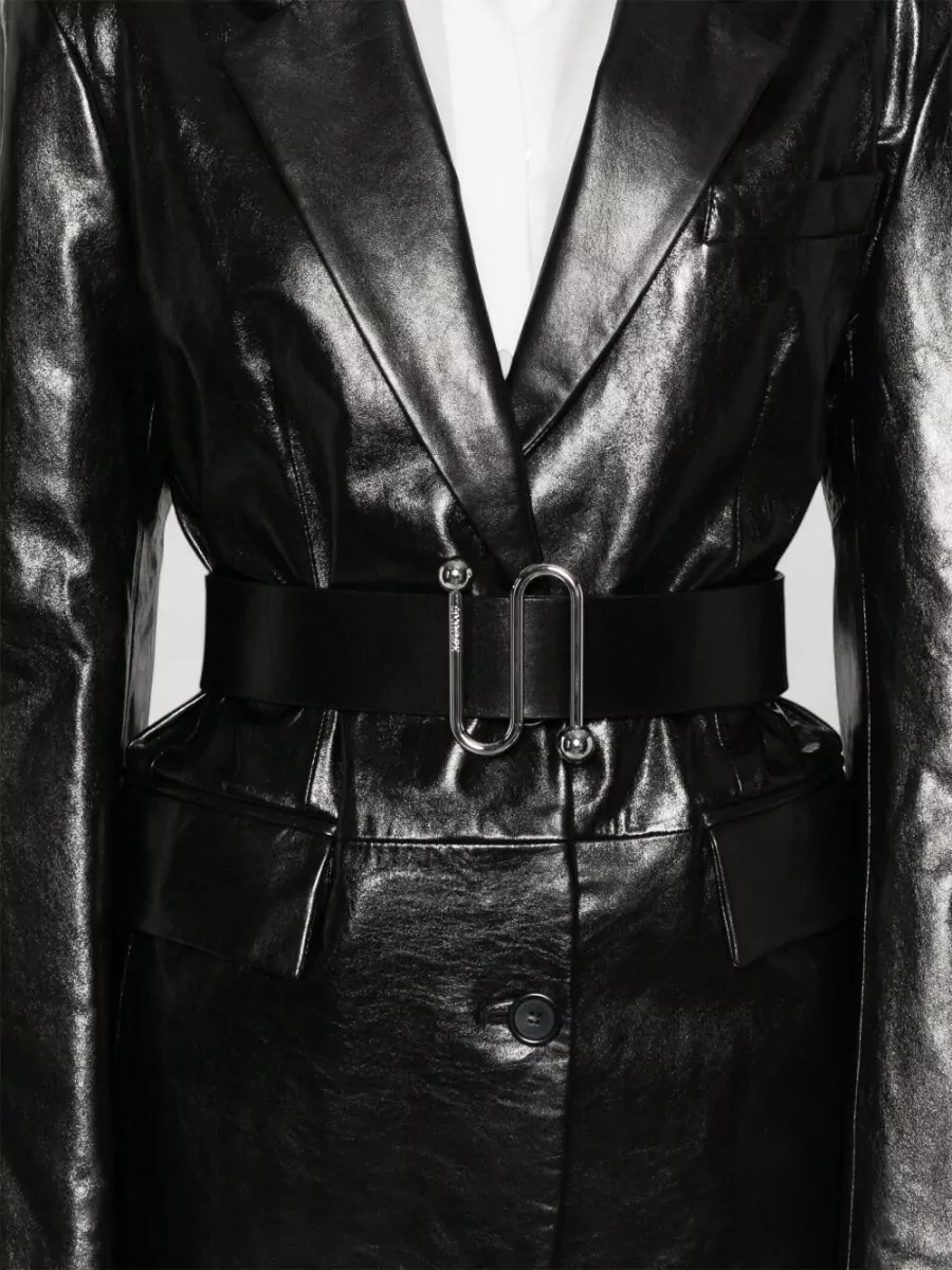 Sportmax Leather Jacket Detachable Belt Notched Lapels