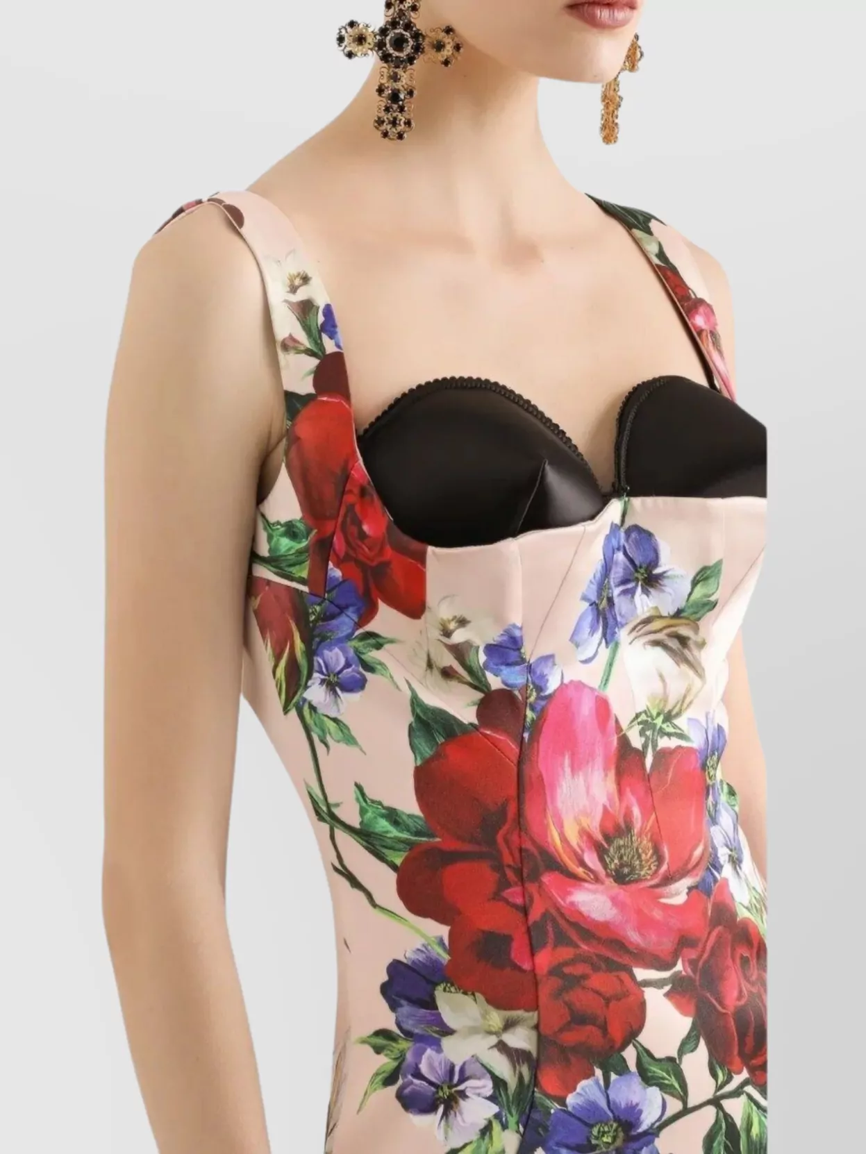 Dolce&Gabbana Floral Square Neck Midi Dress With Back Slit