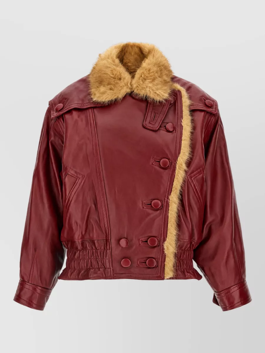 Isabel Marant Leather Shearling Effect Asymmetric Double Breasted Jacket
