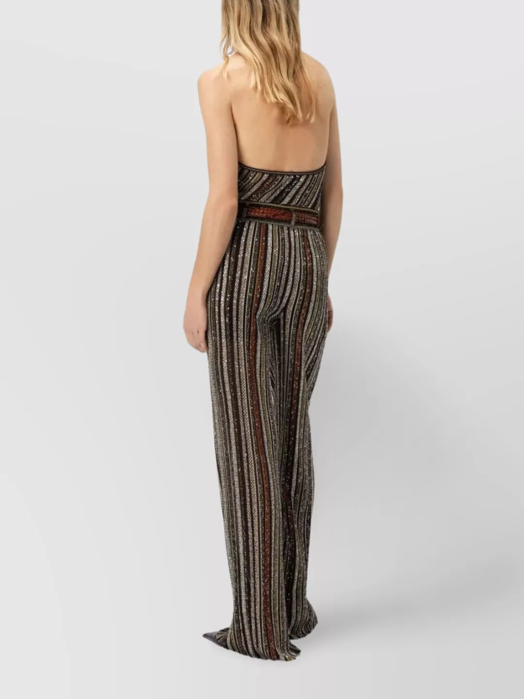Missoni High Waist Striped Wide Leg Trousers In Brown