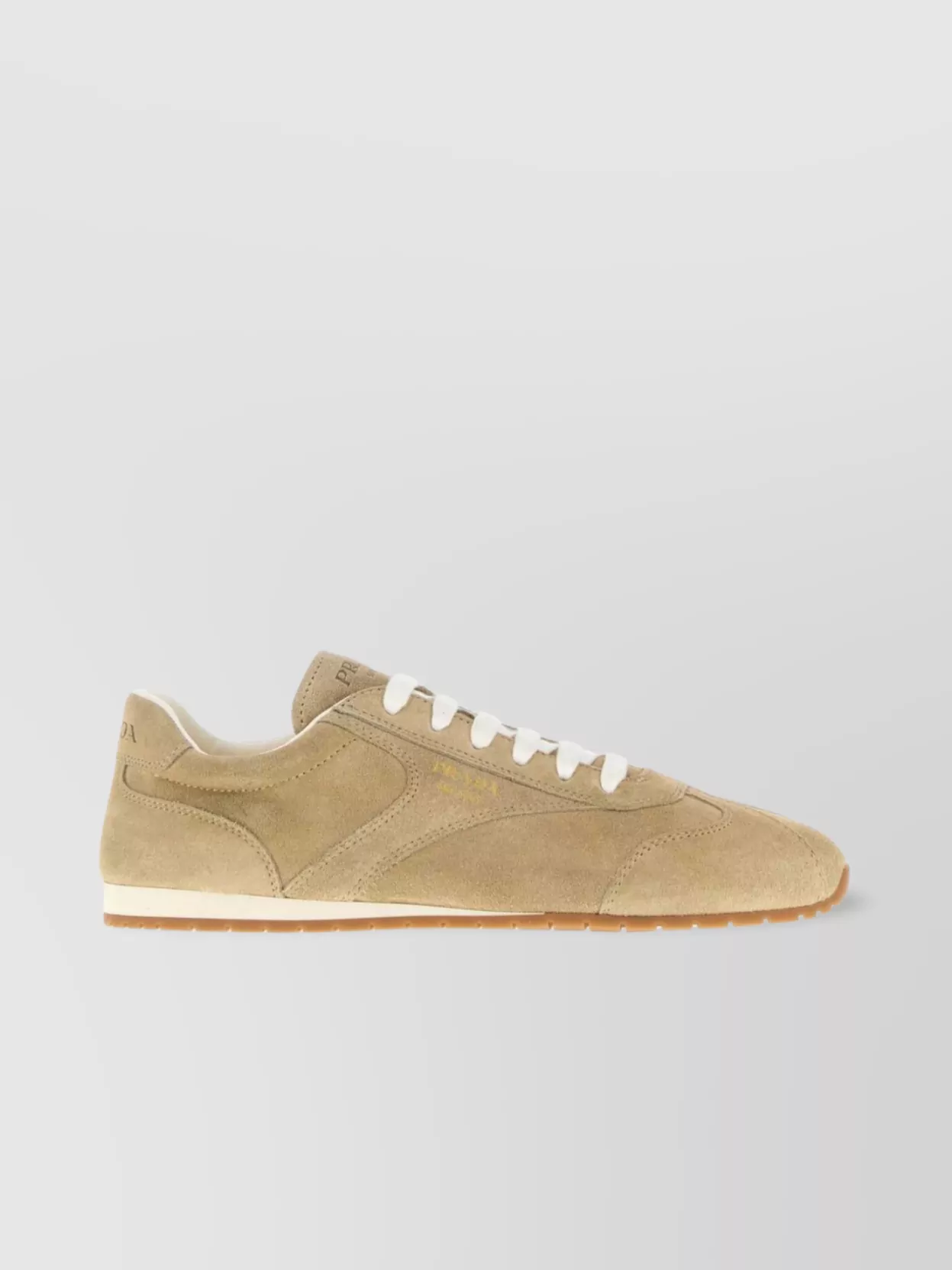 Prada Low-top Sneakers In Sand Suede In Brown