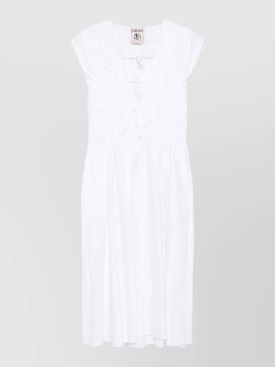 Semicouture Cotton V-Neck Tie-Strap Midi Dress
