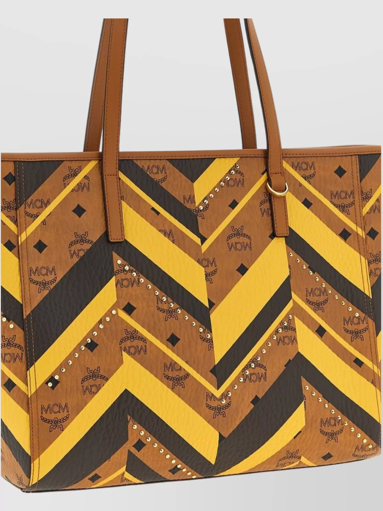 Mcm Medium Chevron Tote Bag Dual Handles Studded