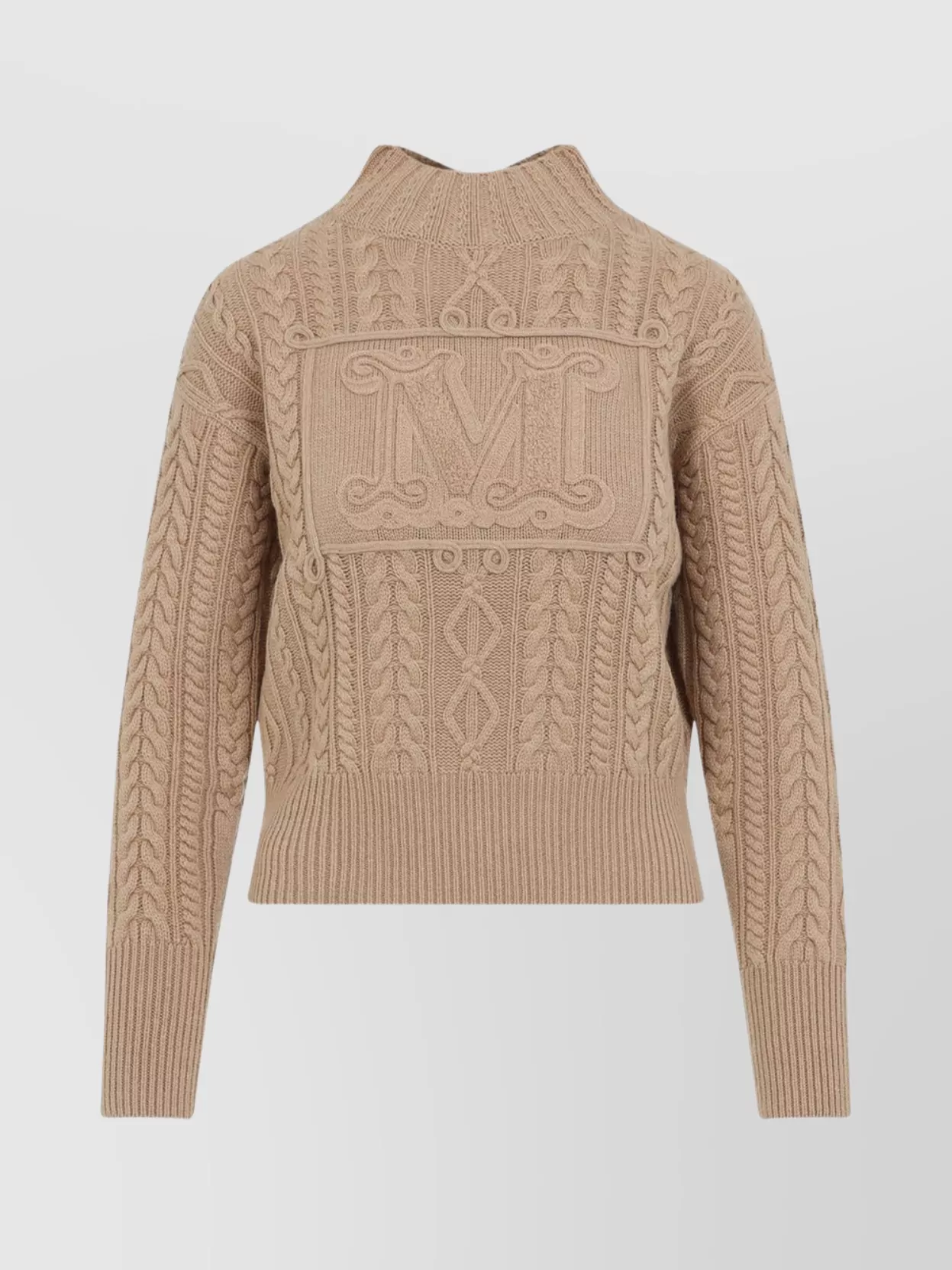 Shop Max Mara Braided Logo Knit Pullover In Neutrals