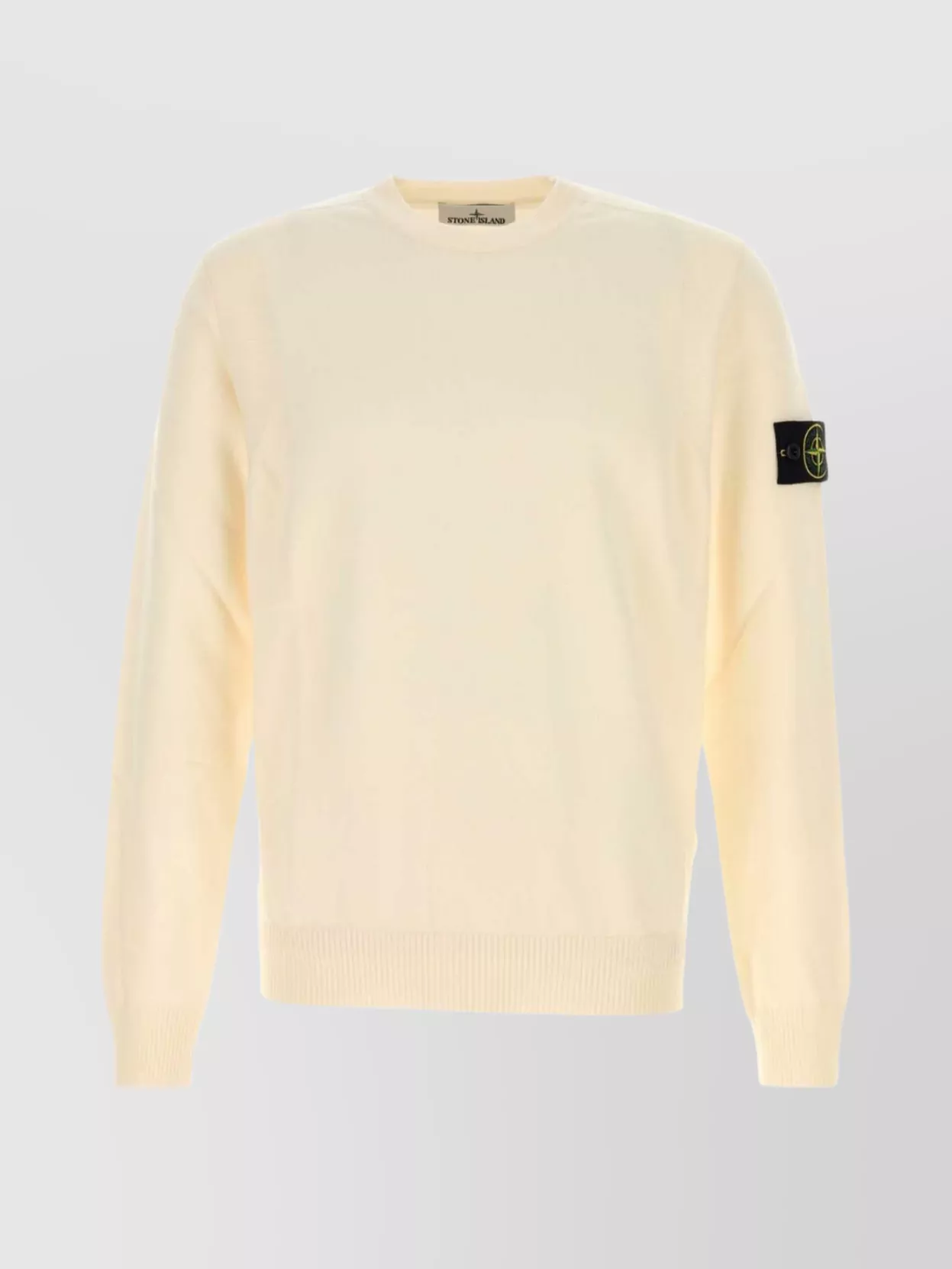 Stone Island Ribbed Crew-neck Cotton Sweater With Long Sleeves In Neutral