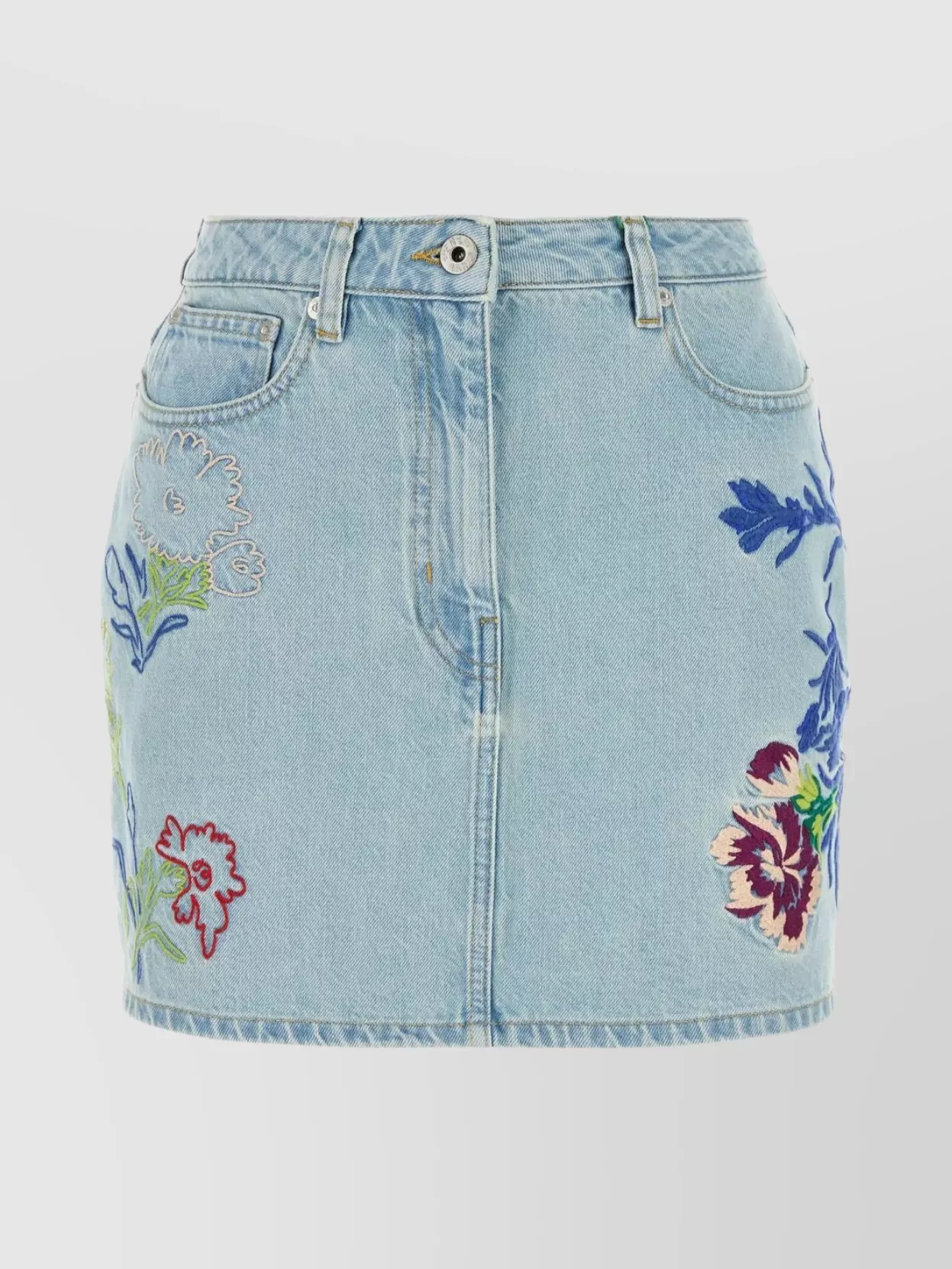 Shop Kenzo Floral Embroidered Denim Mini Skirt In Pastel