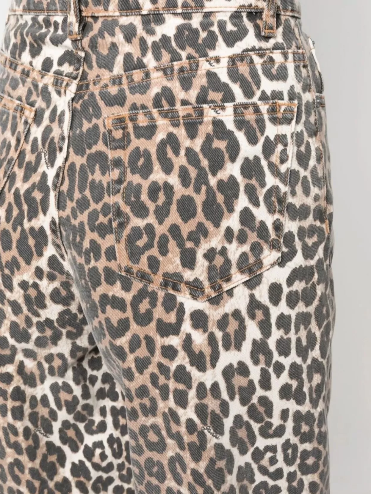 Ganni Leopard Print Denim Trousers