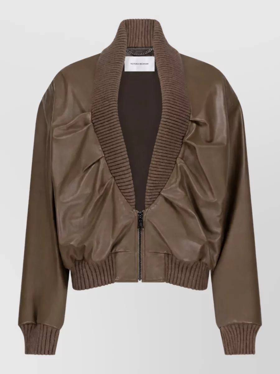 Victoria Beckham Leather ruched bomber jacket