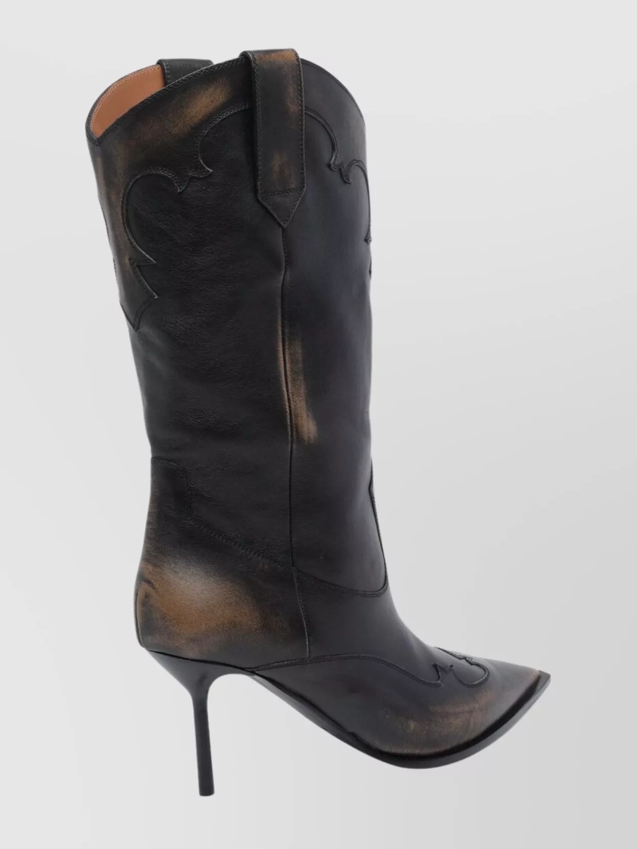 Paris Texas Western Style Mid-calf Leather Stiletto Boots In Brown