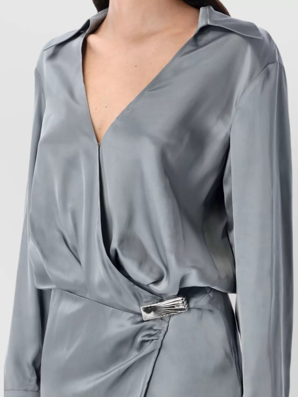 Attico Satin Dress Metallic Accent In Gray